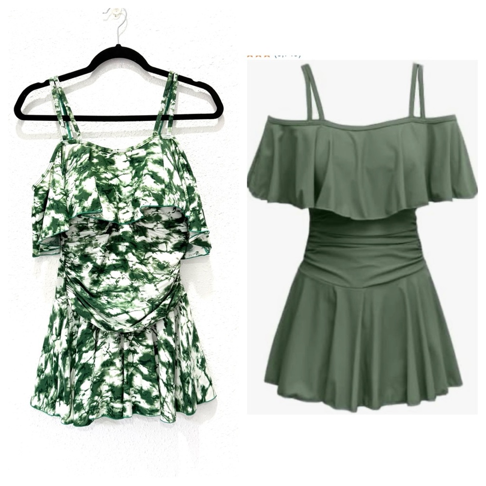 Cocopear Green Ruffle One-Piece Swimsuit M‎